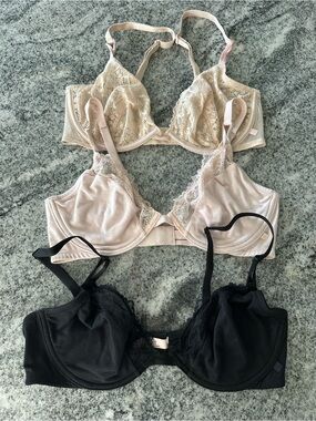 Victoria’s Secret Soft Lace Bra Trio — Nude, Blush, and Black